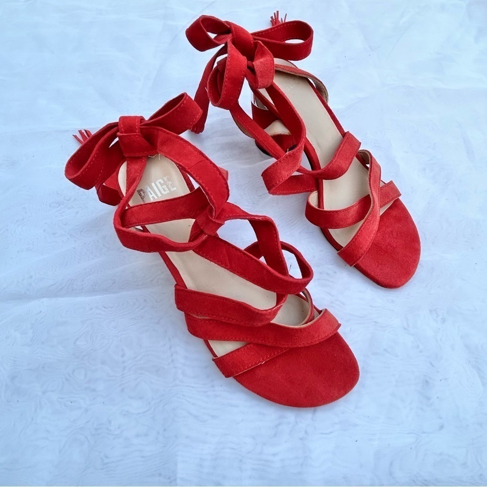 Paige Jodie Red Suede Heels Shoes Christmas Wedding Guest Formal Black Tie S 7.5 - Picture 5 of 10